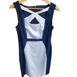 Womens 10P Navy Blue & Ivory Sleeveless Connected Apparel Minimalist Dress